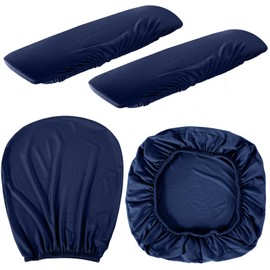 Tallew 4 Pcs Office Chair Covers Set Computer Universal Protective Stretchable Chair Seat Covers Desk Armrest Cover Pads Office Cushion Backrest for Rotating(Regular,Navy Blue)