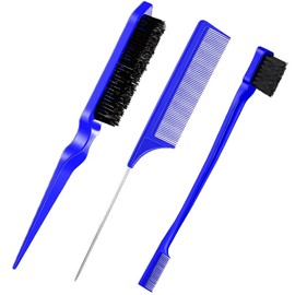 Edges Brush, Pack of 3 Sleek Bun Brush for Sleek Braid, Witbicg Teasing Brush Hair Brush Bristle Comb Baby Hair Brush Touping Brush Baby Hair Suitable for Hairdresser Lady Baby Child (Blue)