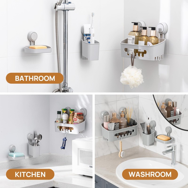 LEVERLOC Shower Caddy Suction Cup Set Shower Organizer & Soap