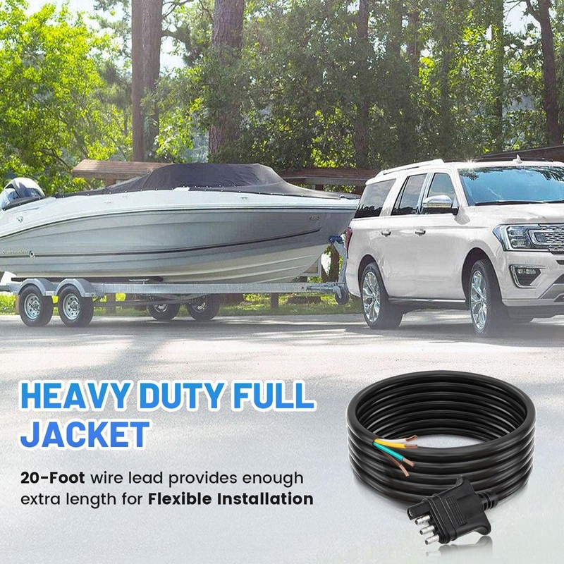 MECMO 4 Way Trailer End Connector Wire 20 Feet Jacketed