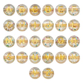 Cheriswelry 200pcs Acrylic Alphabet Beads 7mm Clear Gold Flat Round Disc Coin A-Z Letter Spacer Beads Charms for Jewellery Bracelet Making