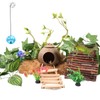 RUNANIA Crested Gecko Tank Accessories，Reptile Vines Plants with Coconut Shell