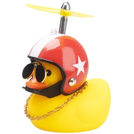 Wonuu Rubber Duck Toy Car Ornaments - Yellow Duck Car Dashboard Decorations with Cool Glasses, Propeller Helmet (Red Hat White Star)