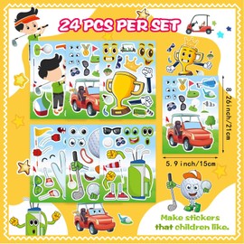 24 Sheets Make Your Own Golf Theme Stickers, Make-a-face Stickers Sport Sticker Party Favors Boys Girls Gifts Classroom School Supplies Decorations