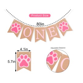 Banner con estampado de patas de cachorro, diseño de pata de cachorro, pancarta de primer cumpleaños, decoración de fiesta de primer cumpleaños, suministros de fiesta para niñas, accesorios para fotos