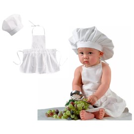Moonlove 2pcs Baby Chef Costume Set, Apron & Chef Hat, For Newborn Infant Boys Girls, Photography Photo Props Outfits Hat + Apron