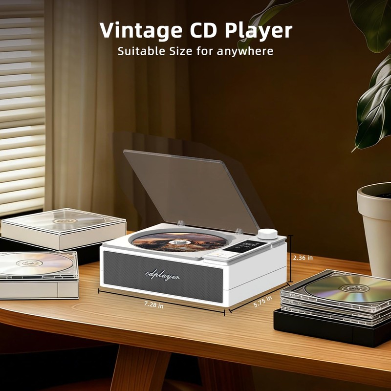 Rechargeable Portable CD Player with Bluetooth & Speaker for Home
