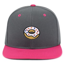 JPAK Donut Hip-Hop Snapback Hat Embroidered Dark Grey and Pink Two Tone Baseball Cap Doughtnut Snack