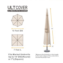 ULTCOVER Patio Parasol 600D Waterproof Outdoor Market Umbrella Cover - Fits Market Umbrella 7-10 Feet