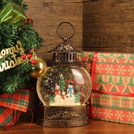 Wondise Lighted Christamas Snow Globe Lantern with Timer, 11.2 Inch USB Plug-in & Battery Operated Spinning Water Glitters Lighted Singing Snow Globe(Snowman)