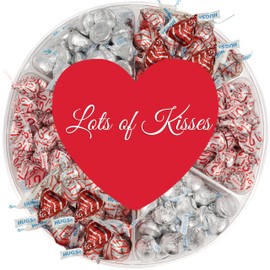 Valentine's Day Hershey Hugs and Kisses Gift, Valentine's Hershey Hugs and Kisses in Red and Silver Foils, Milk Chocolate Kisses, In A Heart Adorned Gift Box for Wife, Husband, Couples, Friends, Men and Women
