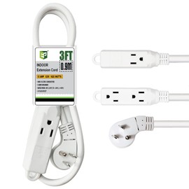 EP Low Profile 3 Ft Flat Plug Extension Cord - 16 AWG 3 Prong Grounded Cable with 3 Outlets, Perfect for Indoor Use, White