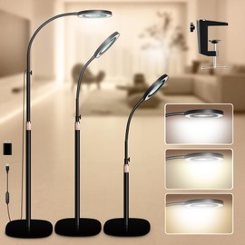 HITTI 10X & 30X Floor Magnifying Glass with Light, Standing Mag Lamp for Close Work, Esthetician, Jewellery, Craft, Facial, Adjustable Color Modes and Flexible Gooseneck LED Lighted Magnifier(Black)