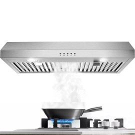 SNDOAS 30 inch Kitchen Under Cabinet Range Hood 600CFM Cook Vent Black/Sliver LEDs New - Silver