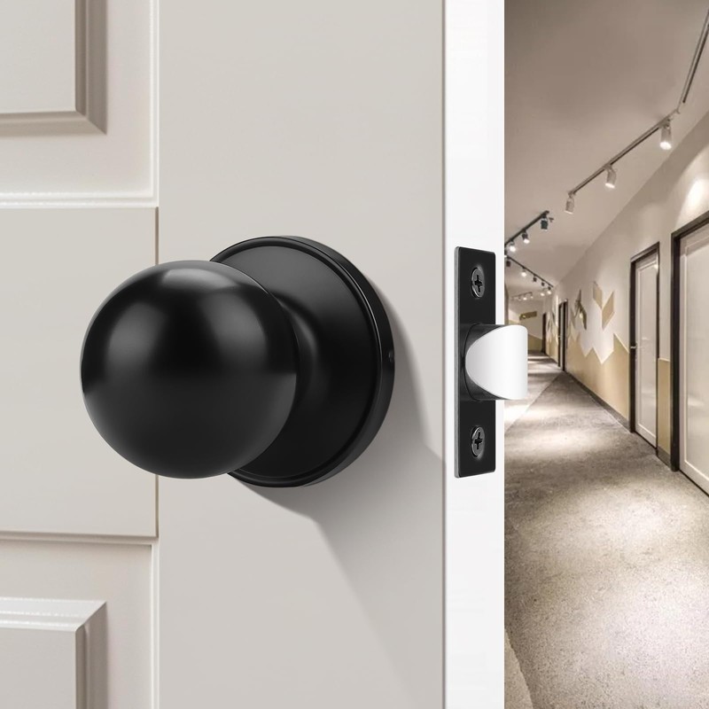 Probrico 12Pack Black Interior Door Handles Round Ball Passage Door