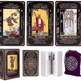 Pink Tarot Cards Deck Set for Beginners with Meanings On Them-Tarot Card with Guidebook-(Free Velvet Tarot Bag Pouch):_(Black)