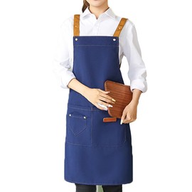 UE STORE Canvas Cotton Cooking Kitchen Aprons Waterproof Apron Adjustable Dishwashing Comfortable Aprons with Large Pockets Navy