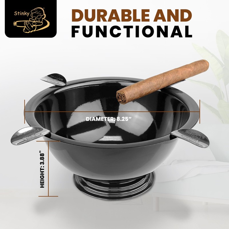 Stinky Cigar Black Nickel Ashtray - Windproof Stainless Steel Design
