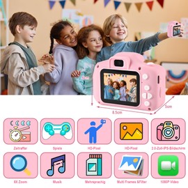 Faburo Children's Camera, 1080P Camera Children with SD Card, 2.0 Display, Children's Camera from 3 4 5 6 7 8 9 10 11 12 Years, Pink Digital Camera Children's Camera for Girls Christmas Toy Gifts