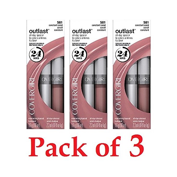 CoverGirl Outlast All Day Two Step Lipcolor, 581 Constant Coral (3 Pack)