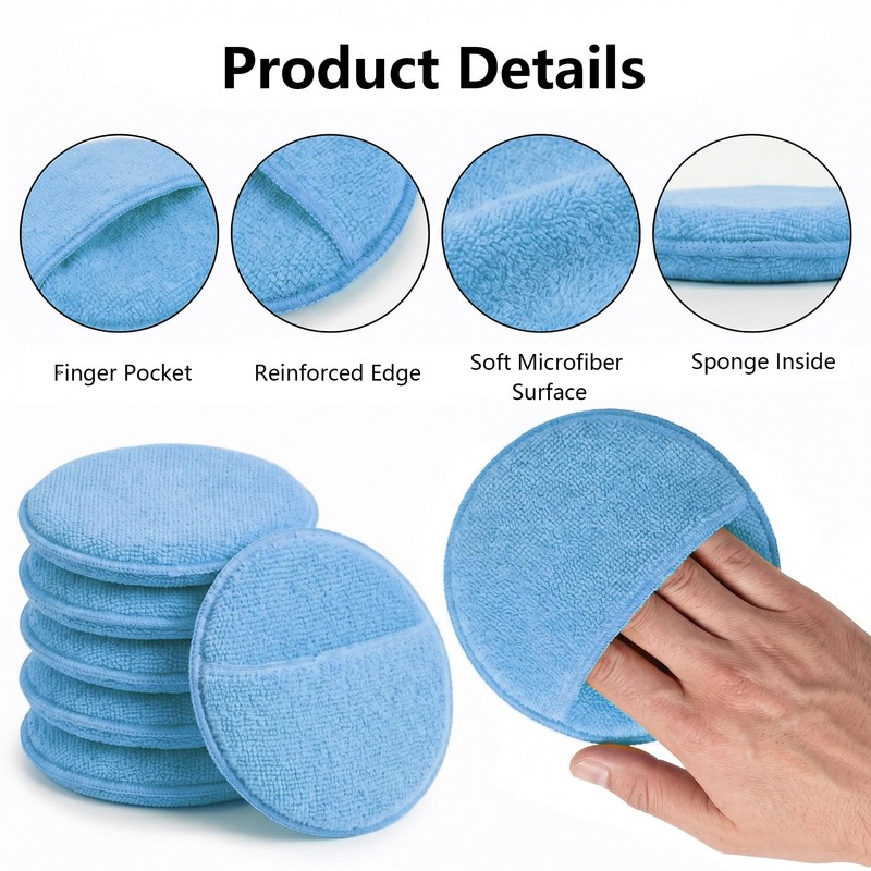 6Pcs 5-Inch Microfiber Foam Wax Applicator Pads with Finger Pocket