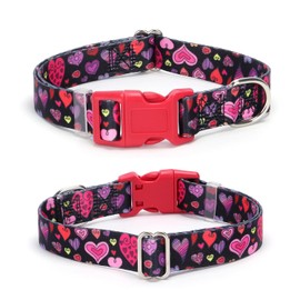 Pretty Dog Collars for Female Dogs, Cute Love Heart Pattern Design Quick Release Buckle Soft Nylon Girl Dog Collars Valentine's Day Gift for Small Medium Large Pet Dogs, Cordate L
