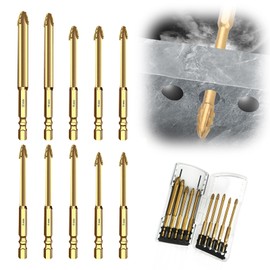 Tile Drill Bit Set 5/6/8/10/12 mm with 1/4 Inch Hex Socket, Slanted Head Carbide Drill Bit for Ceramics, Tiles, Brick Wall, Marble, Plastic, Wood, Masonry, Pack of 10