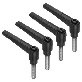 sourcing map 4pcs Clamping Lever Handles, M8 x 25mm 304 Stainless Steel Threaded Male Stud, Adjustable Handles Locking Quick Release Ratchet Push Button Bolt Knobs, Black