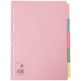 5 Star Office Subject Dividers Multipunched Manilla A4 Card - Pack of 5, Assorted