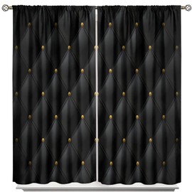 Black Gold Window Curtains,Luxury Black Leather Texture Print Blackout Window Door Curtains for Bedroom Living Room Decor W42xL63in