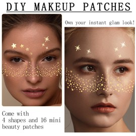 24 Sheet Face Temporary Tattoos Gold Freckles Face Tattoo Makeup Patches Christmas Temporary Tattoos Sparkle Fake Tattoos Waterproof Face Glitter Speckles Patches for Women (Gold)