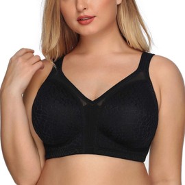 DotVol Women's Full Coverage Minimizer Bra Comfort Wirefree Non Padded Plus Size Everyday Bra(44DD, Black)