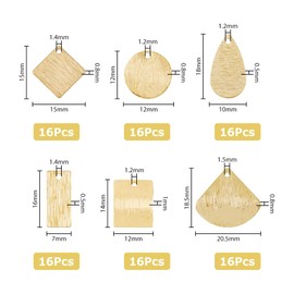 SUPERFINDINGS Pack of 96 Brass Pendants in 6 Styles Triangular Oval Square Compartments Empty Pendants Genuine 24 Carat Gold Plated Stamp Pendant for Jewellery Making, Bore: 1.2 ~ 1.5 mm, Brass