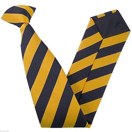 Great British Tie Club Clip On Block Stripe School Ties (Colour & Size Variations) (14 inch clip on (Junior School), Gold & Navy)