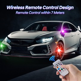 4PCS Wireless Led Lights for Car with Remote Control, 8 Colors USB Rechargeable Anti-Collision Strobe Lights, IP65 Waterproof High Brightness Led Lights for Car Drone Truck Motorcycle Aircraft Bike