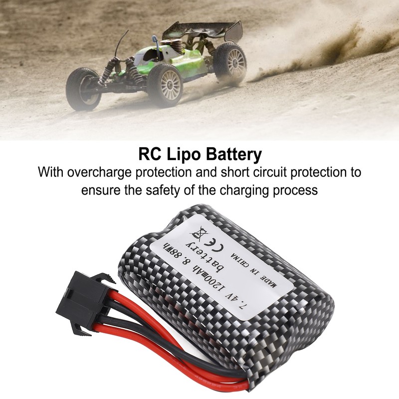 RC Lithium Battery 7.4V 1200mAh 8.88Wh with SM‑5P Plug Long