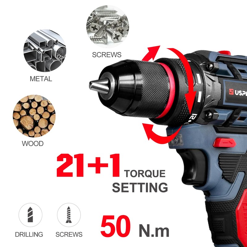 20V Cordless Brushless Power Drill Set, 443 in-lbs, 3/8-Inch Chuck