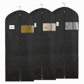 Julisle Long Dress Bag Garment Cover Bag Suit Bag with Zipper & Viewing Window | Breathable, Washable, Dustproof Clothes Storage | 3-Pack, Black, 60-Inch