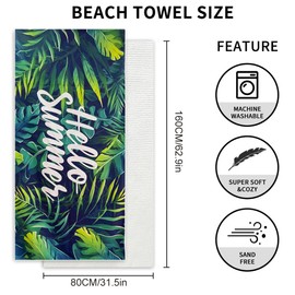 Beach Towel Microfiber Oversized Lightweight Quick Dry Sand Free Travel Towels Thin Big Extra Large Beach Towel for Adult Women Men Kids Beach Blanket for Swimming, Sports, Camping, Hello Summer