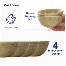 WALZION Cereal Bowls Set for Kitchen,Set of 4, 26 oz Ceramic Soup Bowls with Texture Patterns for Soup, Fruits,Noodle,Chip. Modern Kitchen Bowls House-warming Gift (yellow)