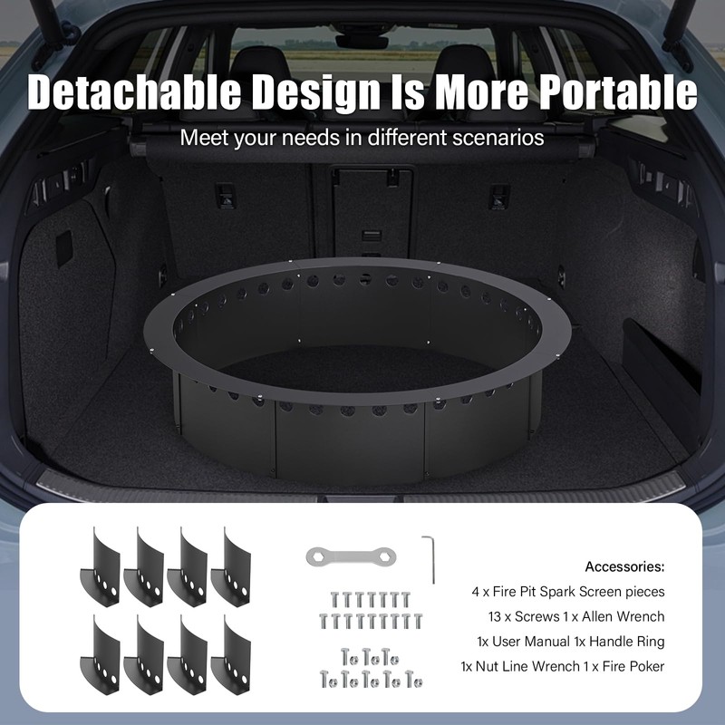 TUSGENK 39 Inch Fire Pit Ring for Outside, Large Smokeless