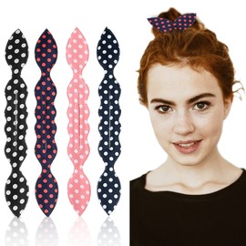 Hair Bun Maker 4 Pack Deft Bun Rabbit Ear Sponge Foam French Twist Donut Hair Donut Maker Hair Styling Maker Curl Bun Maker Lazy Hair Curler Accessories for Women Girls (Dot Pattern)