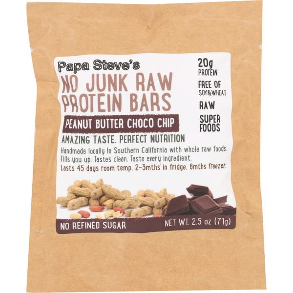 Papa Steve's No Junk Protein Bars, Peanut Butter Choco Chip, 2.5 Ounce (Pack of 10)