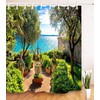 Sunny seaside garden with beautiful scenery Bathroom decoration, 3D HD, polyester waterproof shower curtain, 12 hooks, 180X180cm, bathroom essential