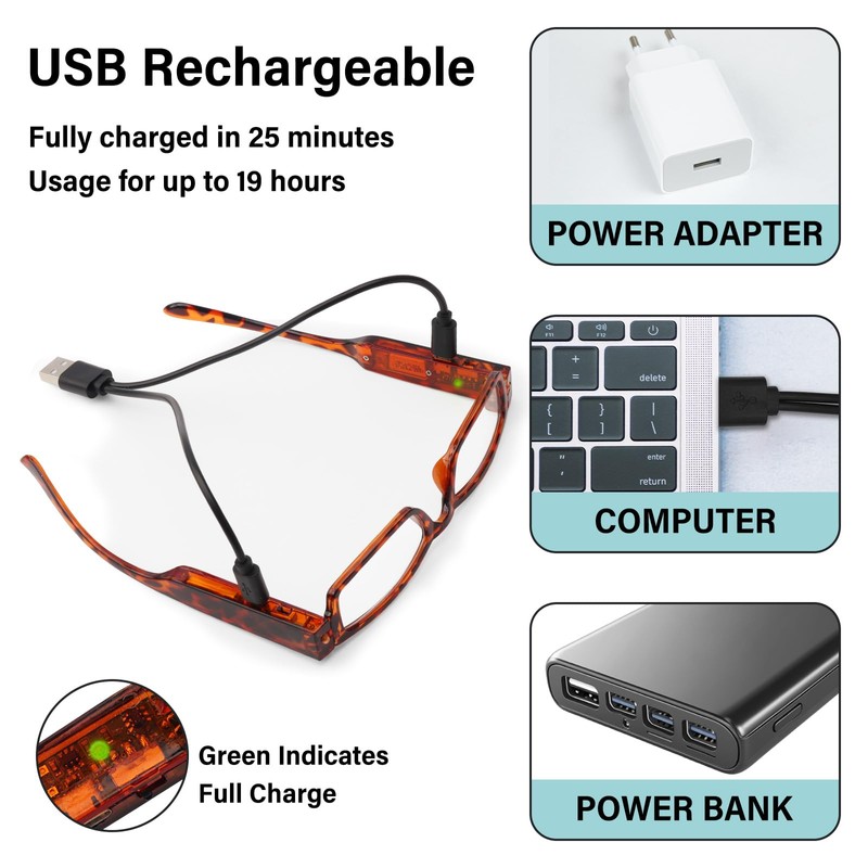 Rechargeable Magnifying Glasses Reading Glasses with Lights Anti Blue Light