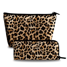 xiaotcq Leopard Print Makeup Bag Cosmetic Bag for Women,1Pcs Large Capacity Makeup Bags and 1Pcs Pencil Case Makeup Brushes Storage Bag Travel Toiletry Bag Organizer