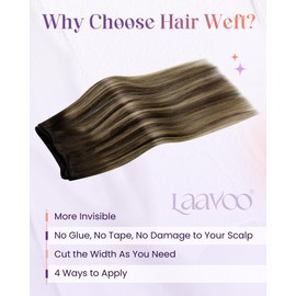 LaaVoo Weft Hair Extensions Real Human Hair 18 Inch 100g Balayage Dark Brown Mix Caramel Blonde Hair Extensions Straight Sew in Hair Extensions Double Weft Hair Extensions #4/27/4