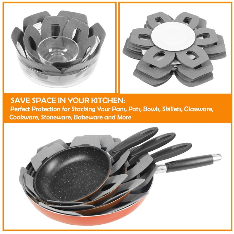BYKITCHEN Pan Protectors for Stacking, Gray Saucepan Protectors, 6PCS and