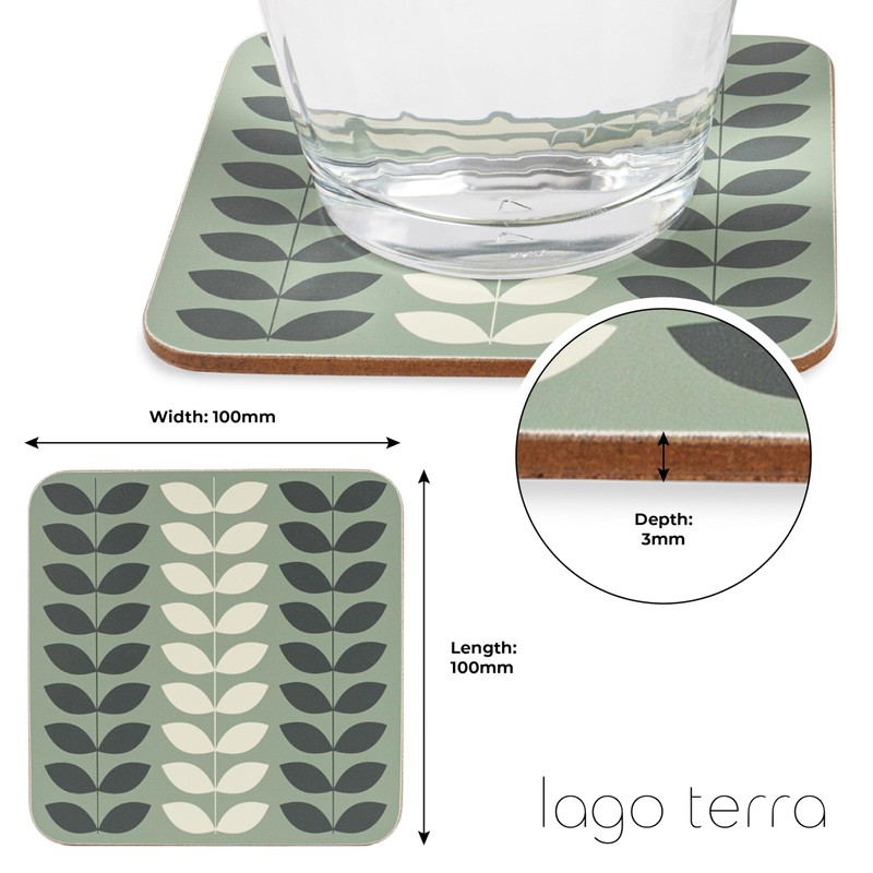 LAGO TERRA Set of 4 Leaf Print Drinks Coasters in