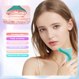 Facial Massager 7 Color Face Lift Device for Face and Neck Massage with 113°F & Vibration & Clean 3-in-1 Multifunctional Wand for Skin Care (Green)